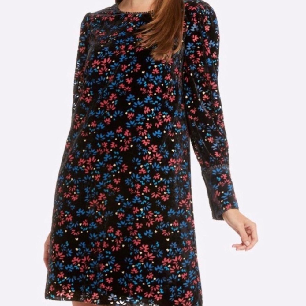 Draper James Black Dress with Red and Blue Floral Print